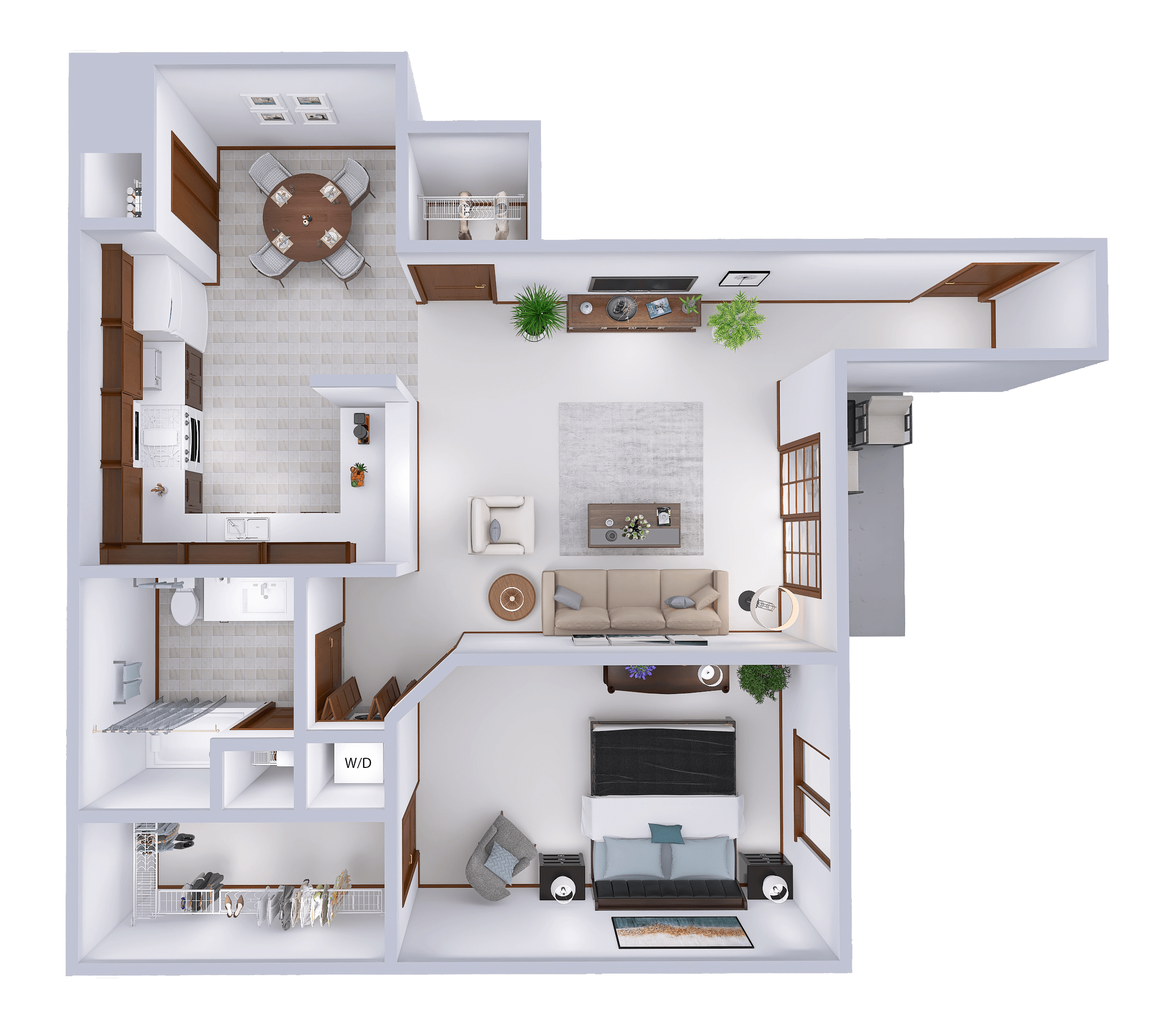 Floor plan for 1 bed, 1 bath, 974 sqft